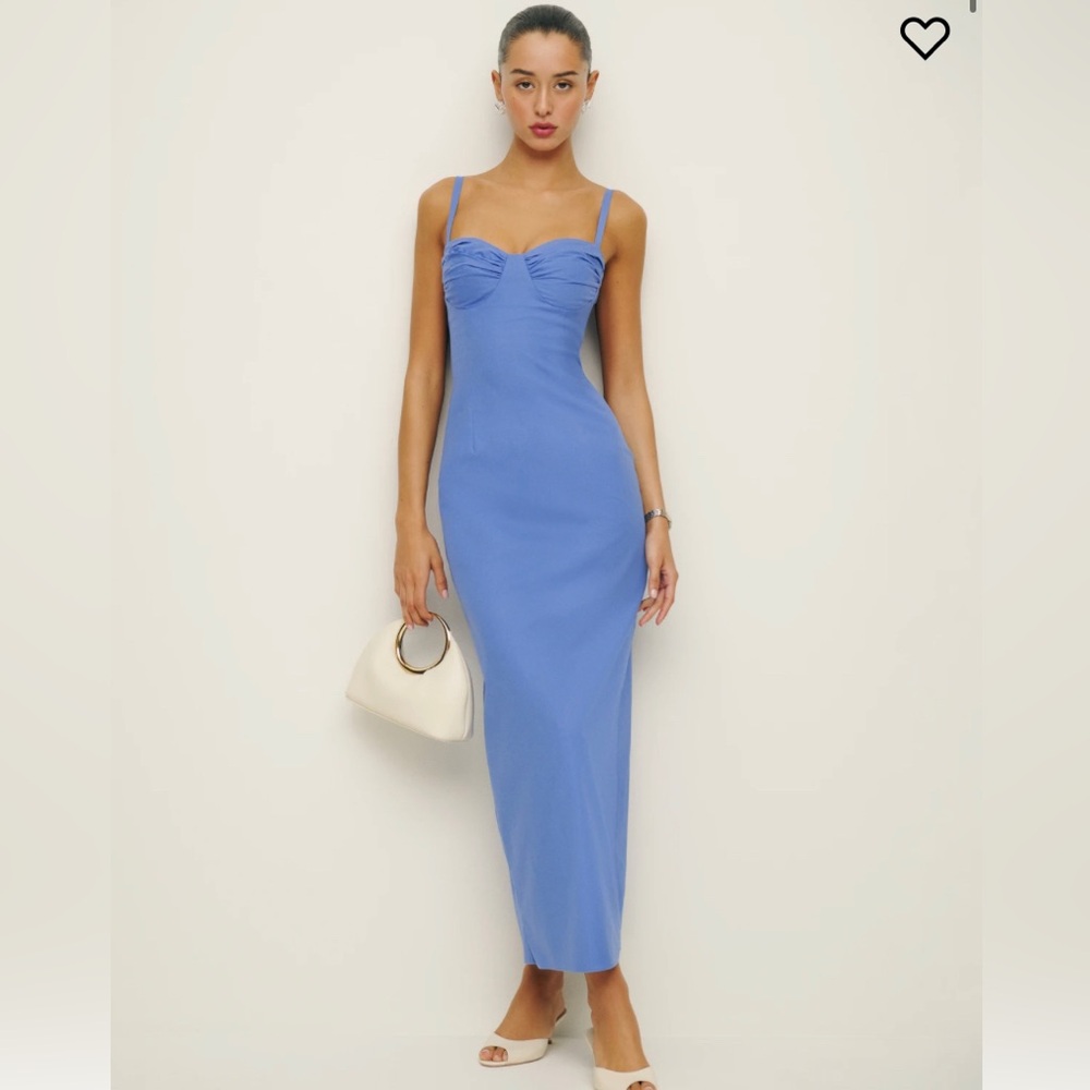 Reformation Stormi column dress in dusk / blue. Sweetheart neck. NWT size 12.